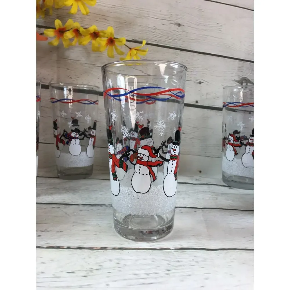 KIG Set of 4 Vintage Snowman Tea Water Drinking Glasses Tumblers Barware